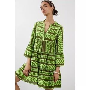 Devotion Twins Anthro Ella Tunic Dress Large Embroidered Tiered Green Tulip $278